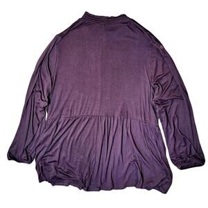 Lane Bryant Women 4x Brown Lightweight Mock Neck Balloon Sleeve Babydoll Blouse